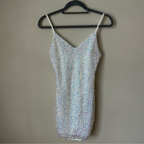 NWOT SHEIN Elegant White Sequin Sparkle Mini Bodycon Sleeveless Dress Size Small - Picture 4 of 8